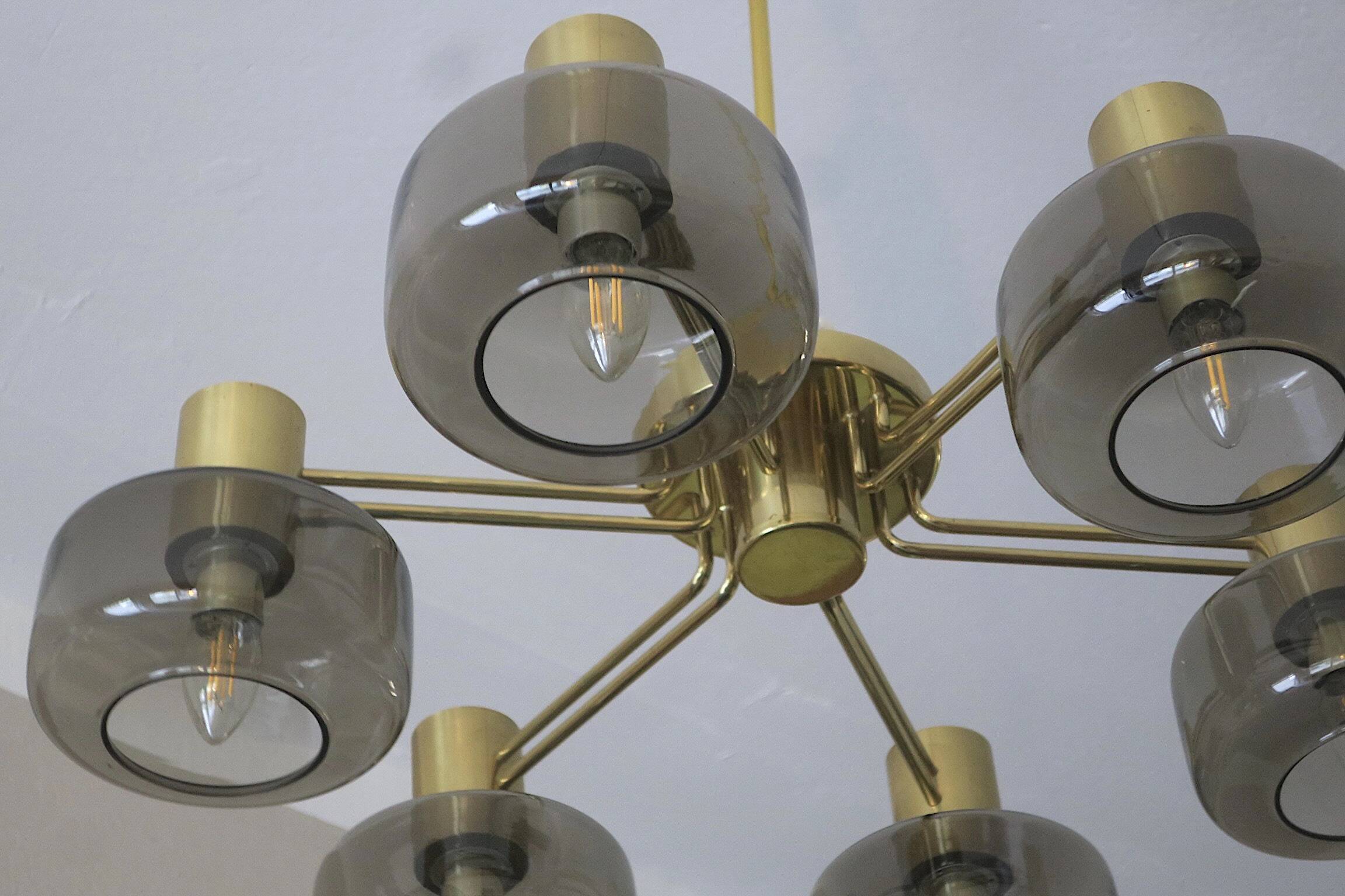 Large brass and glass chandelier by Hans-Agne Jakobsson, Sweden 1960s