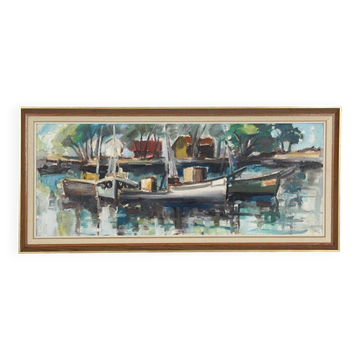 Original Swedish Oil On Panel – “Harbour Motif” By Dag Björn Hellsing – Vintage & Framed