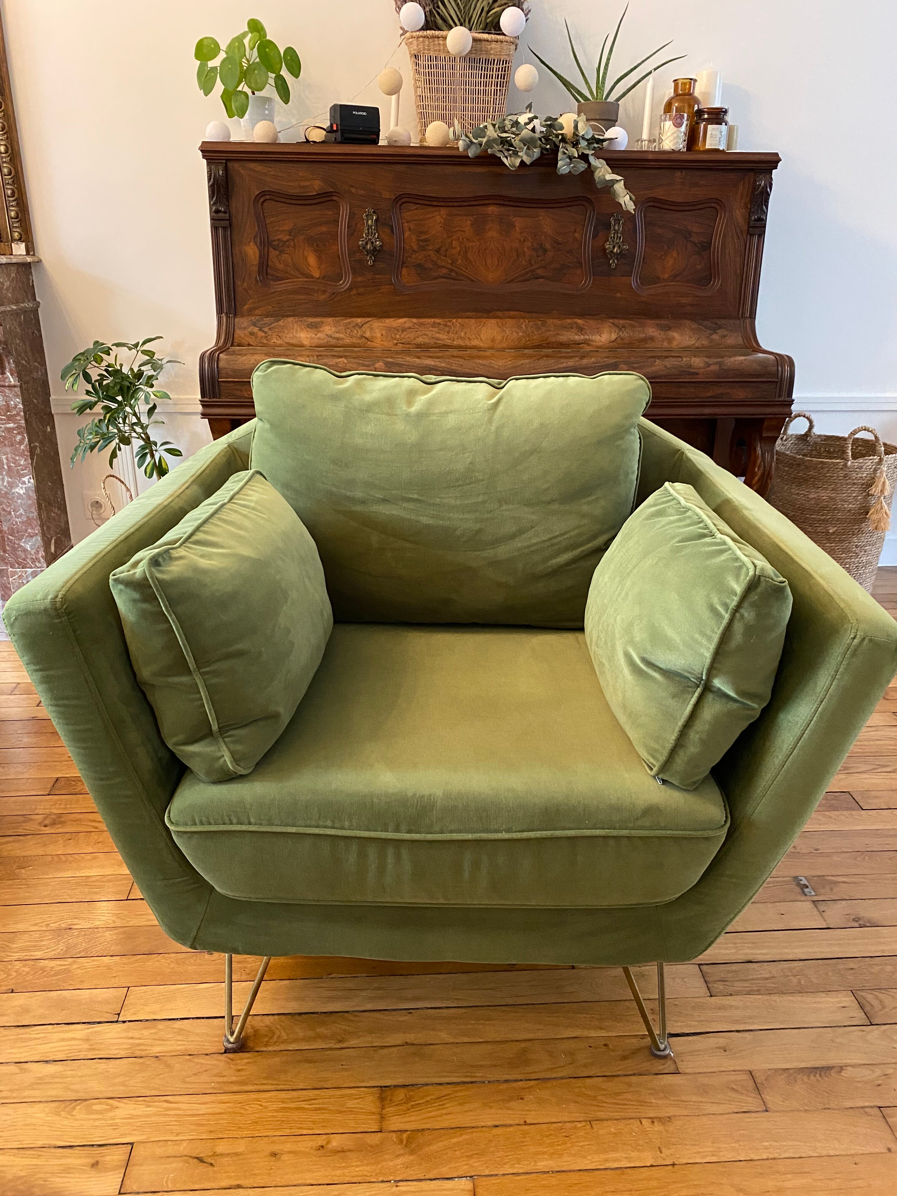 Olive green topim armchair