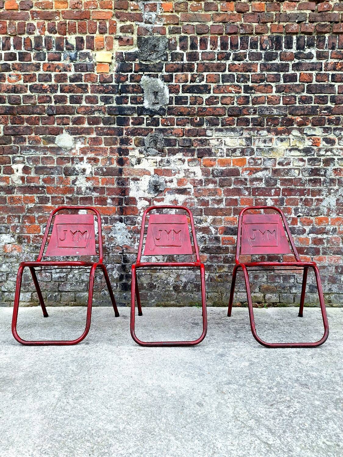 3 chaises vintage JYM en métal, meubles sièges industriels
