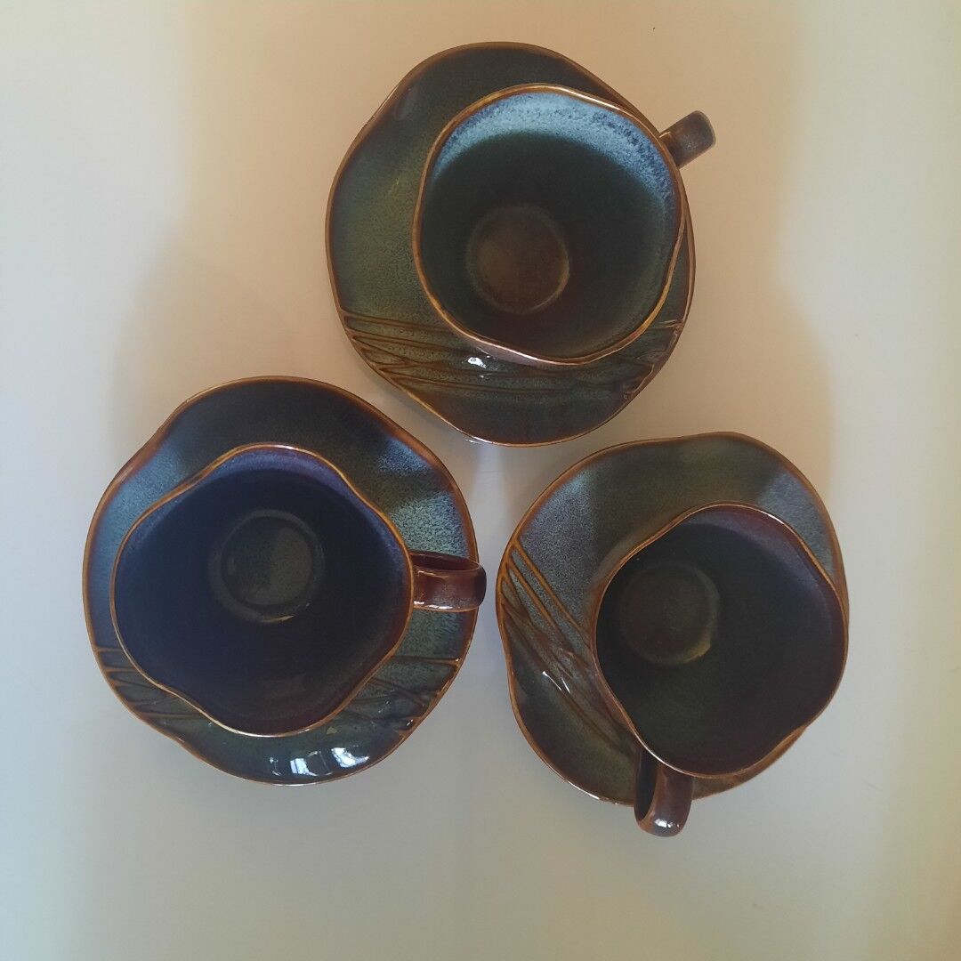 Rare Set 3 Coffee Cups and Saucers Médard De Noblat By Hualian Copenhagen Blue new condition