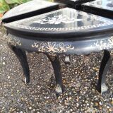 Table basse décor asiatique incrustation de nacres ancienne vintage