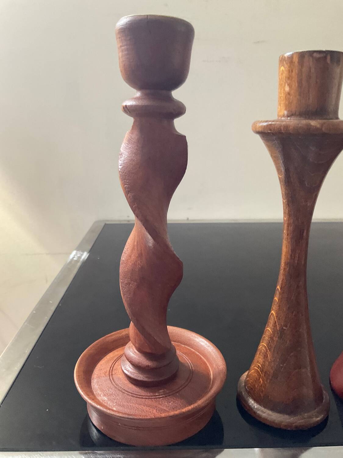 Set of 4 Scandinavian teak candlesticks