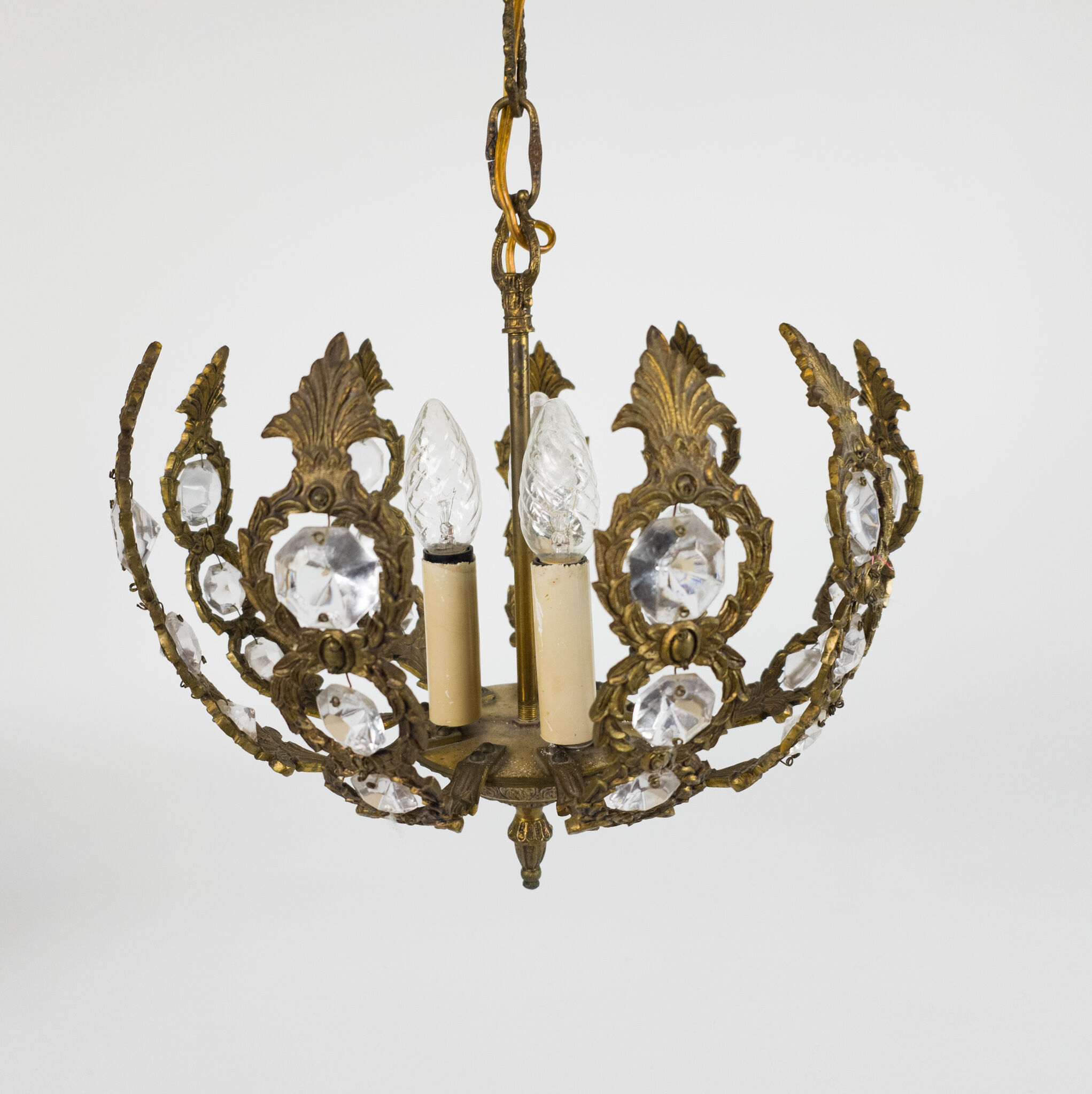 Brass facet cut glass hanging lamp gold plated 3rd quarter 20th