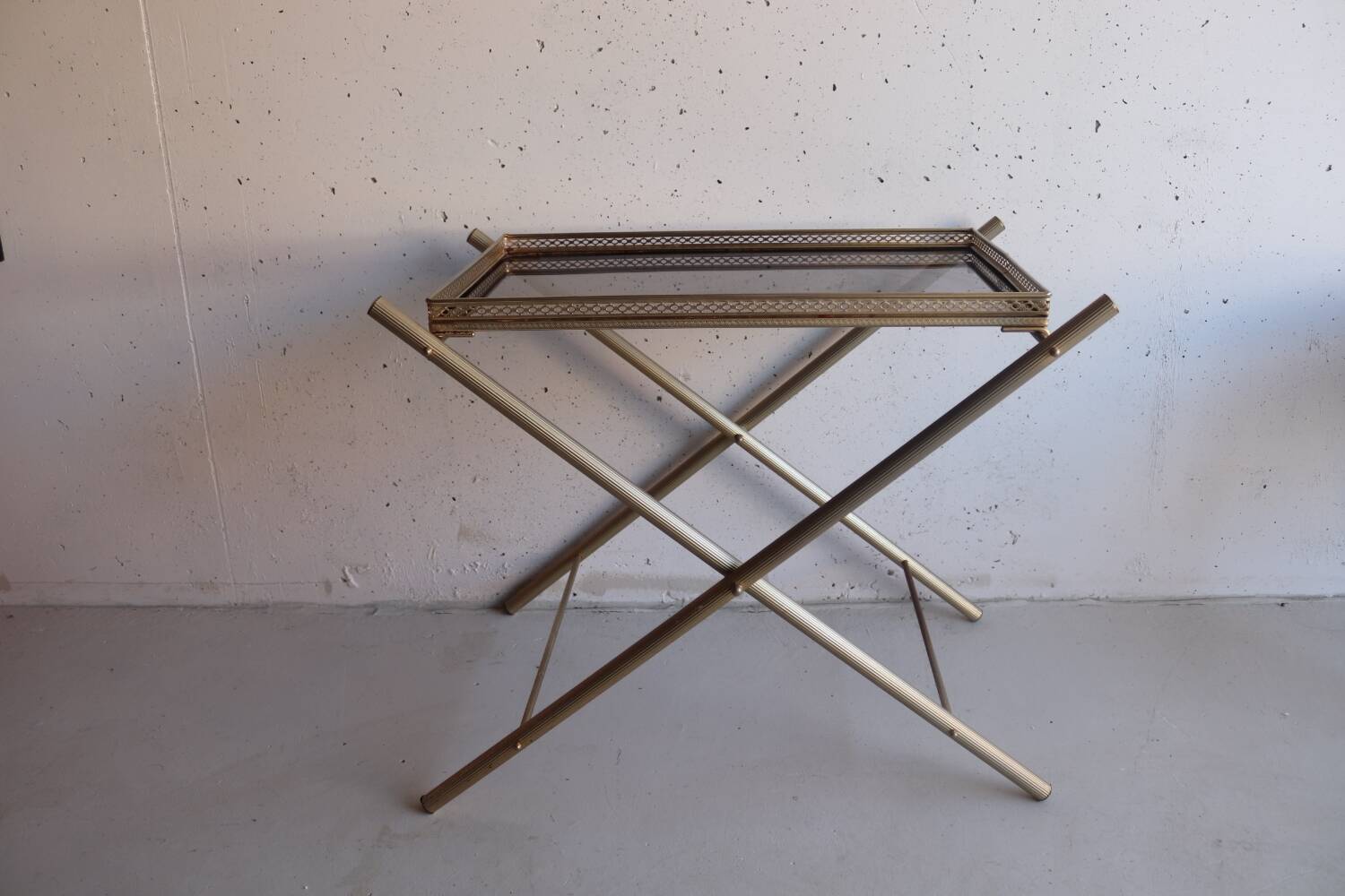 Serving tray, vintage serving tray in smoked glass and gold metal