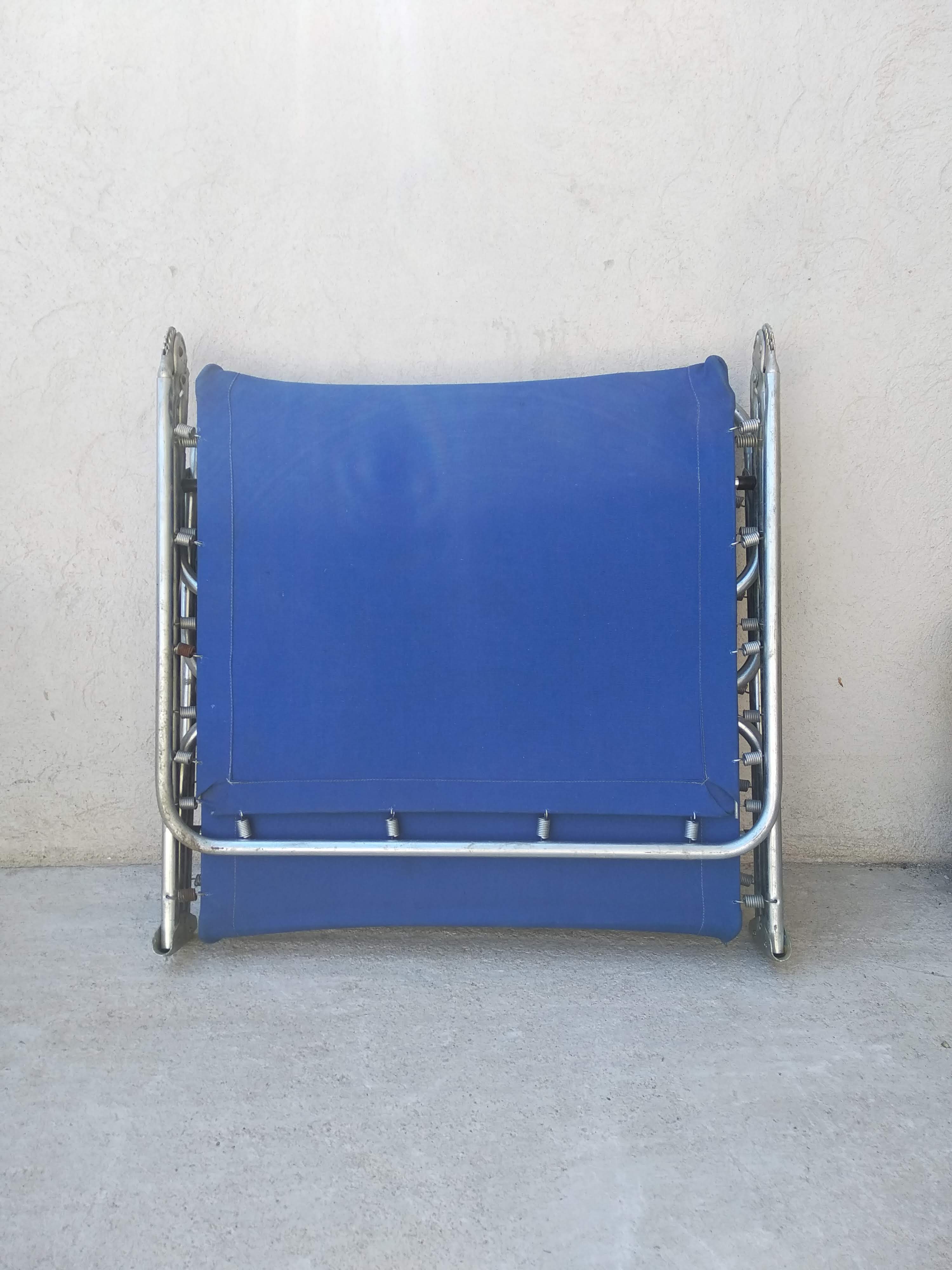 Camp bed - folding sunbed aluminum and vintage cotton