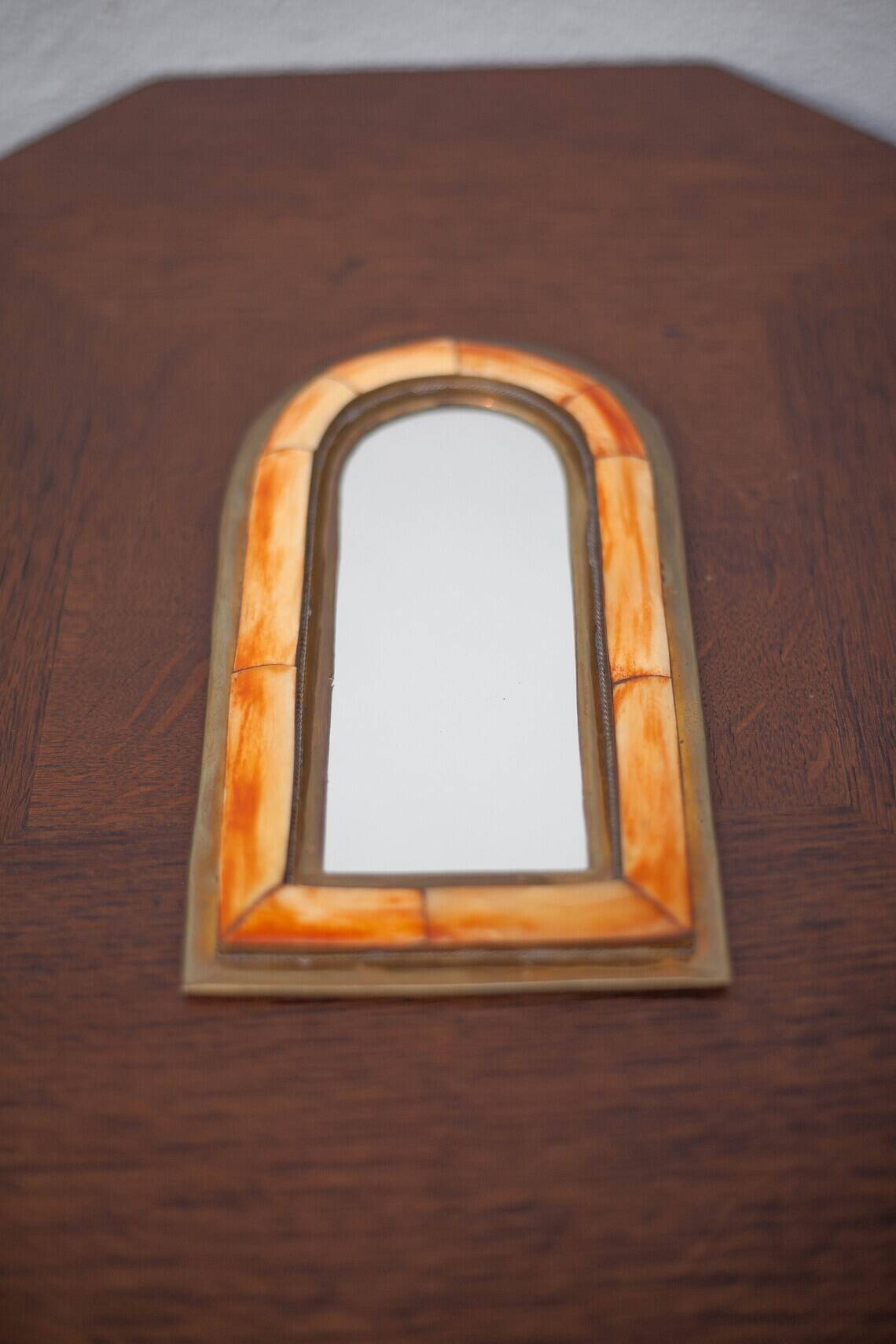 Brass and bone mirror, mirror to hang, wall mounted, Moroccan mirror, interior decoration, home decor