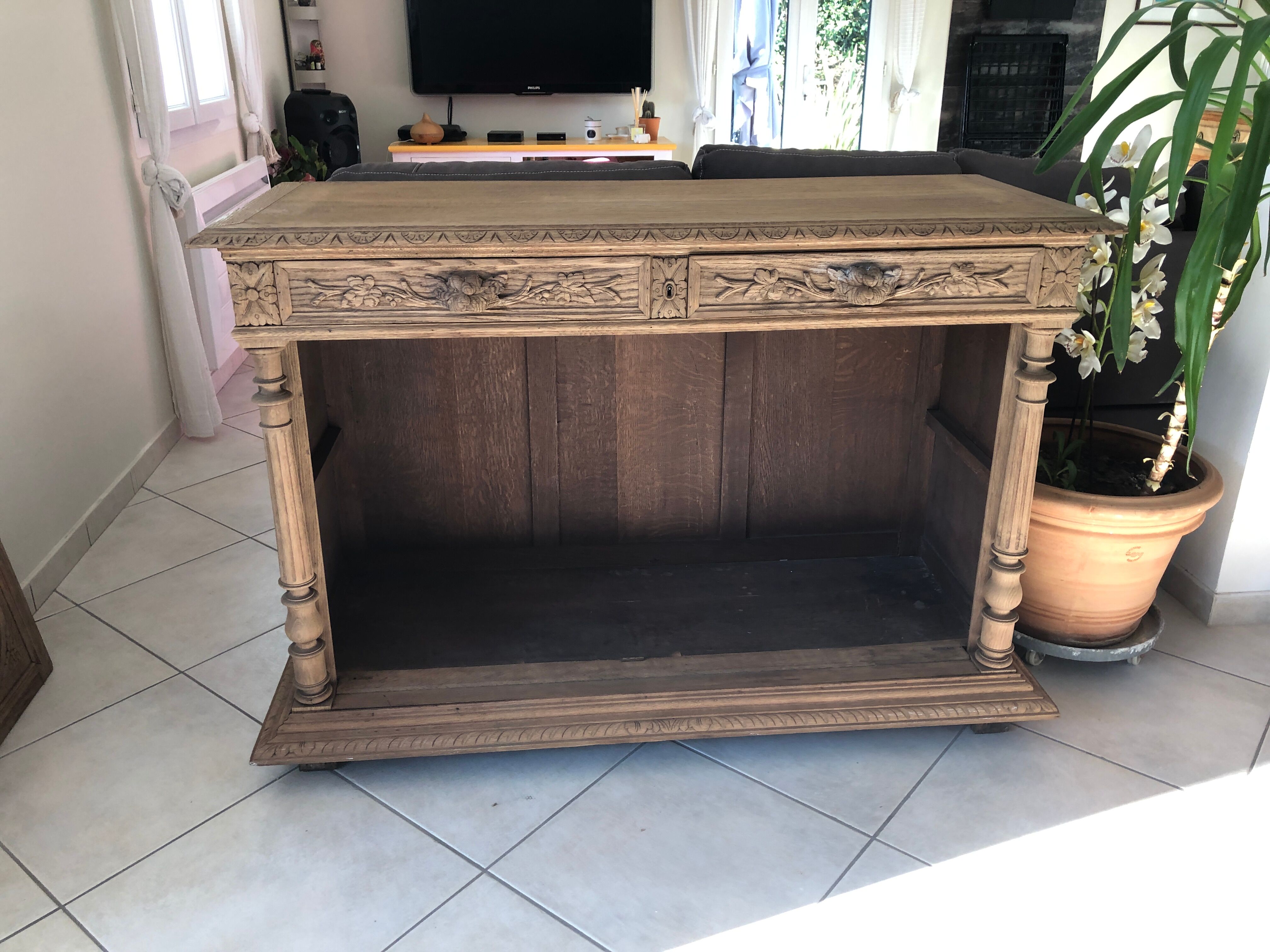 Antique carved and sandblasted sideboard