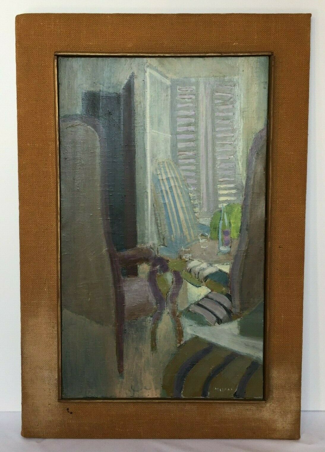 OIL ON CANVAS JEAN MAUFAY ABSTRACT COMPOSITION SCENE OF INTERIOR