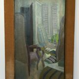 OIL ON CANVAS JEAN MAUFAY ABSTRACT COMPOSITION SCENE OF INTERIOR