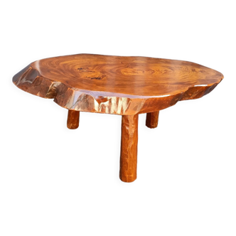 Table basse bois tronc d'arbre ancien vintage