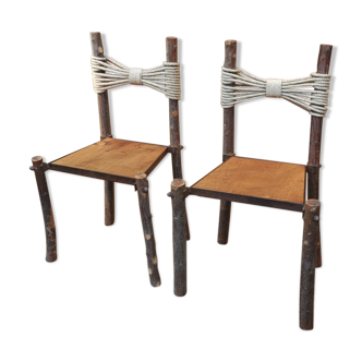 Chaises vintage en bois et corde 1950s