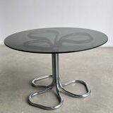 Vintage Italian table in smoked glass and chrome attributed to Giotto Stoppino – 70s design