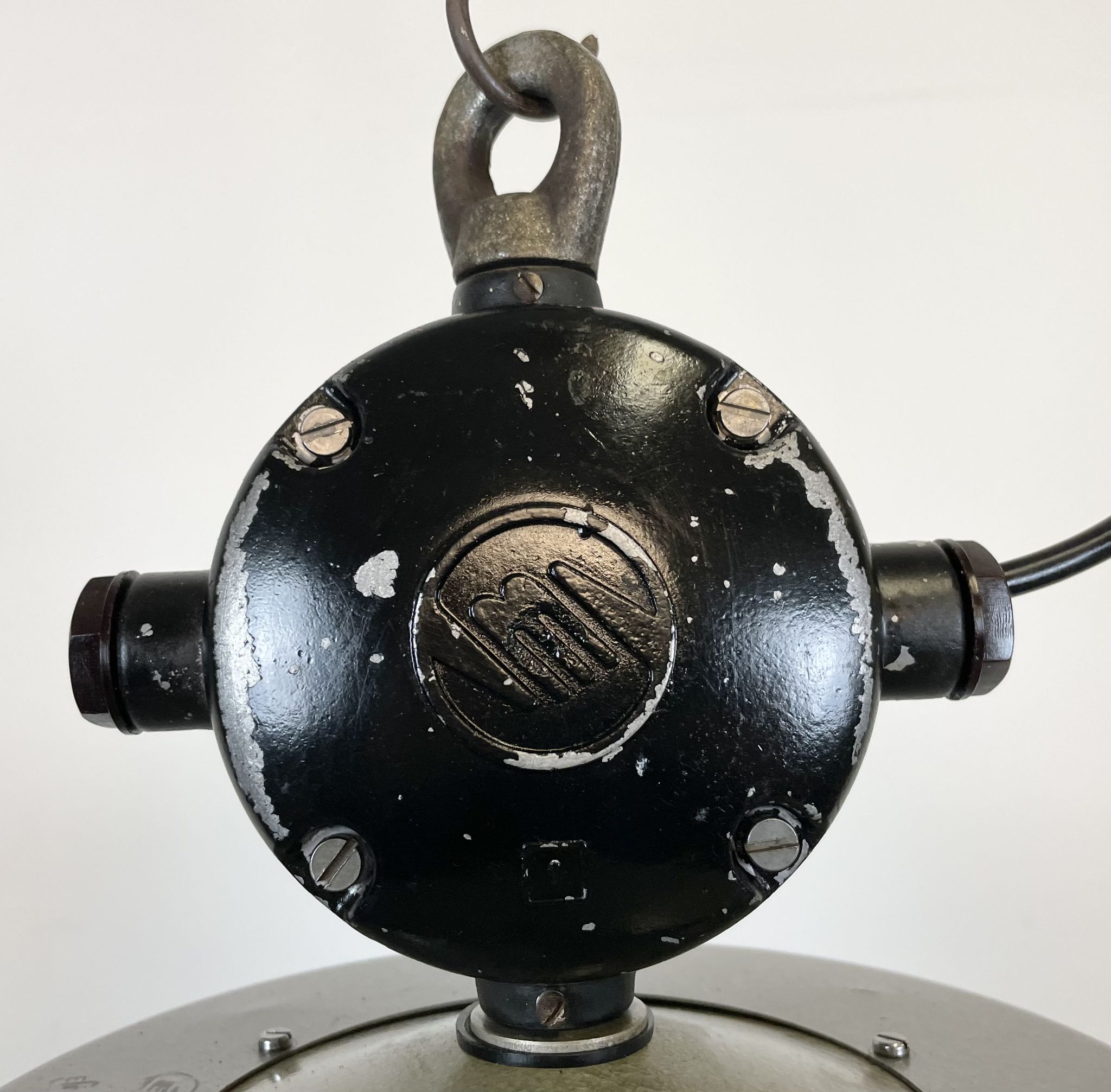 Large Grey Enamel Industrial Factory Lamp from Elektrosvit, 1960s