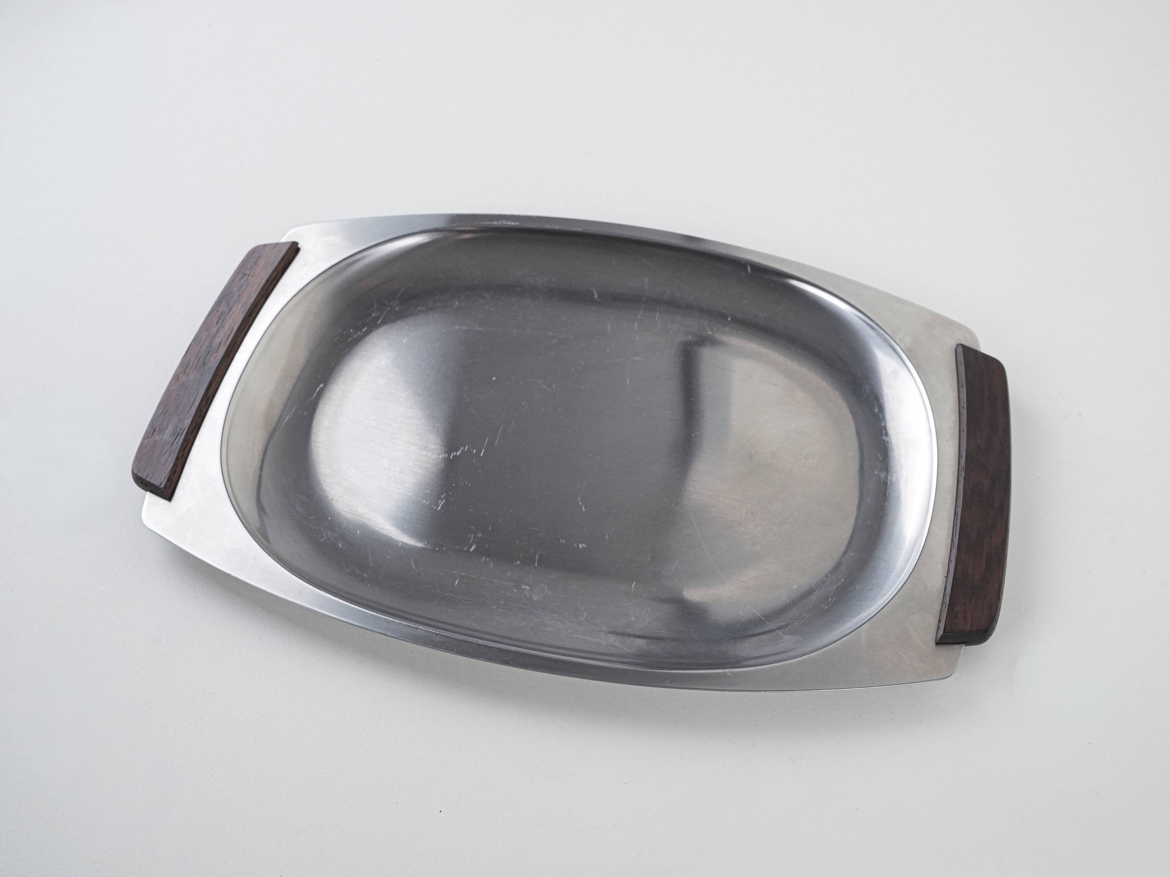Plateau en acier inoxydable, design danois, années 1970, fabriqué au Danemark