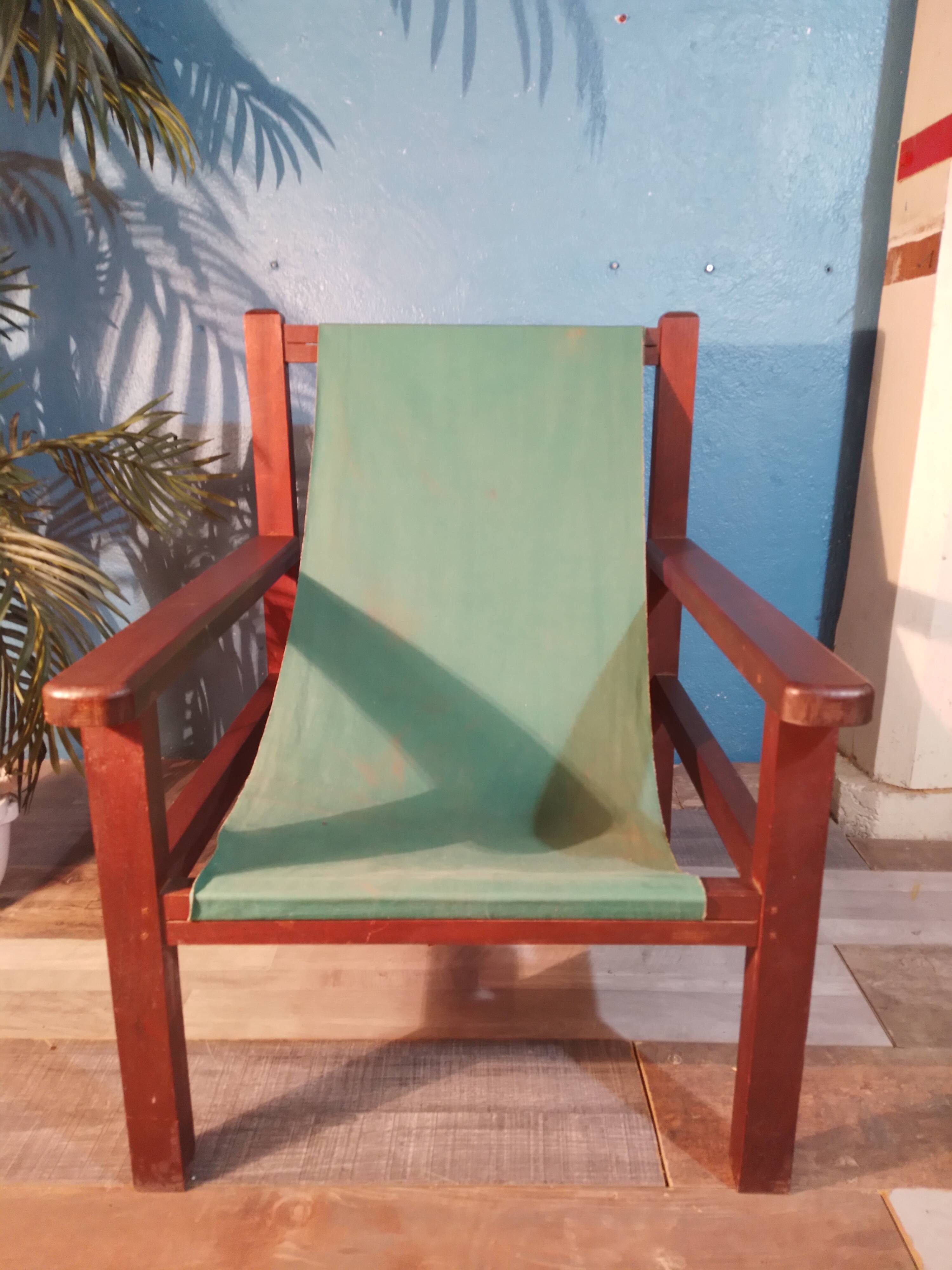 Wood and fabric armchair 1960s