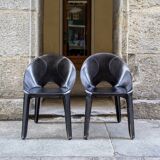 Sedie Lira e Liuto in pelle nera di Mario Bellini per Cassina 1989