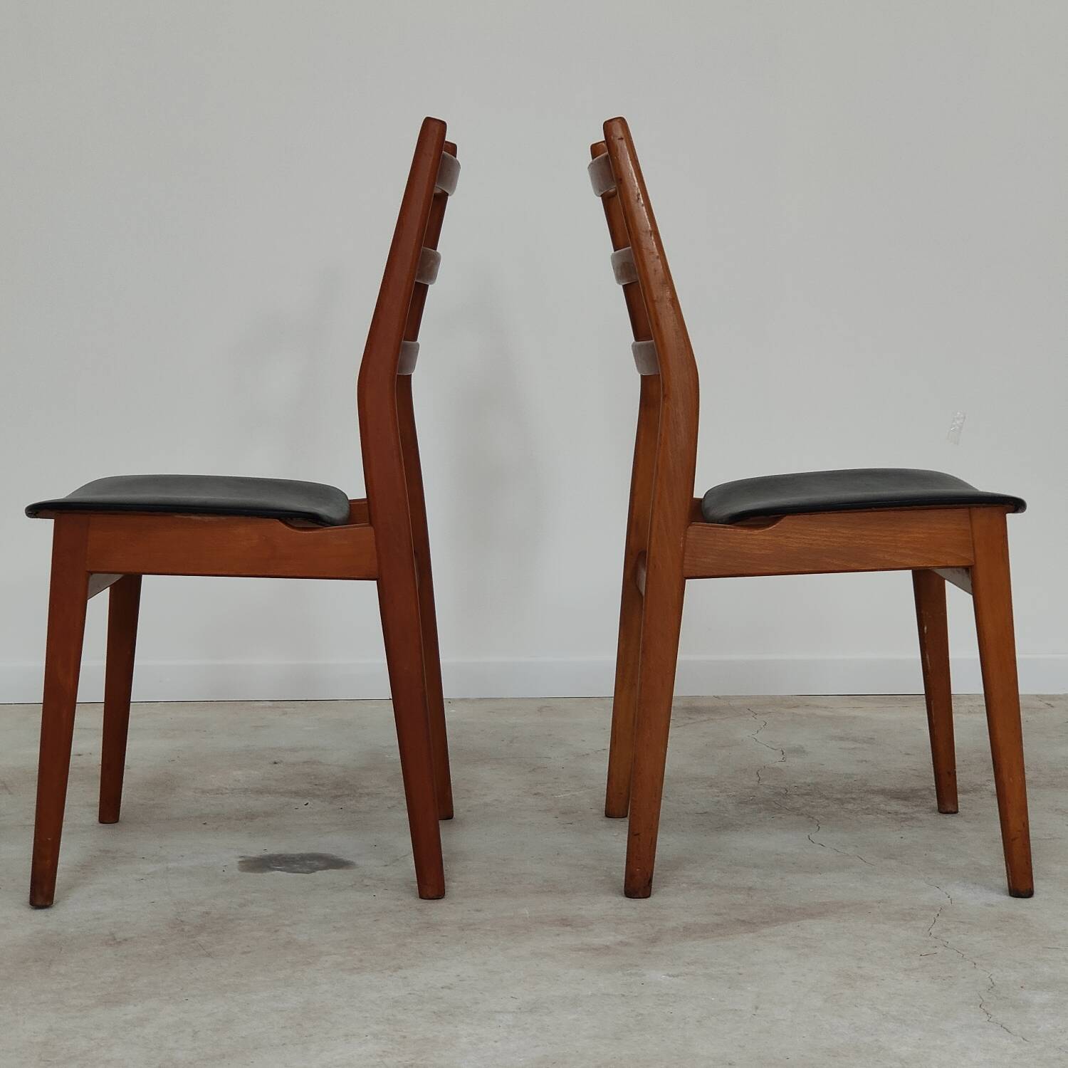 Pair of Scandinavian style leather and wood chairs 1970