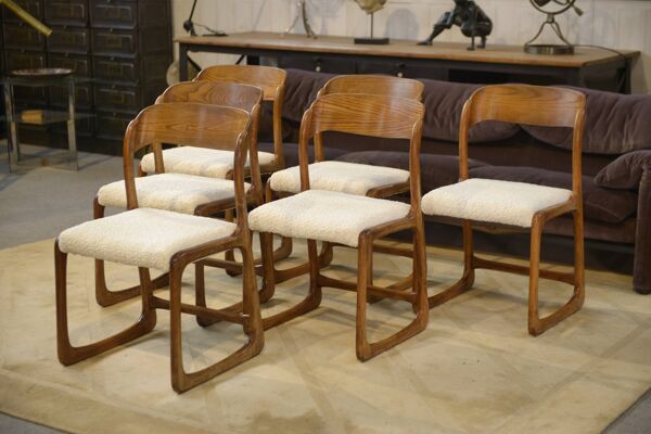 Ensemble de 6 chaises traîneau Baumann 1960’s