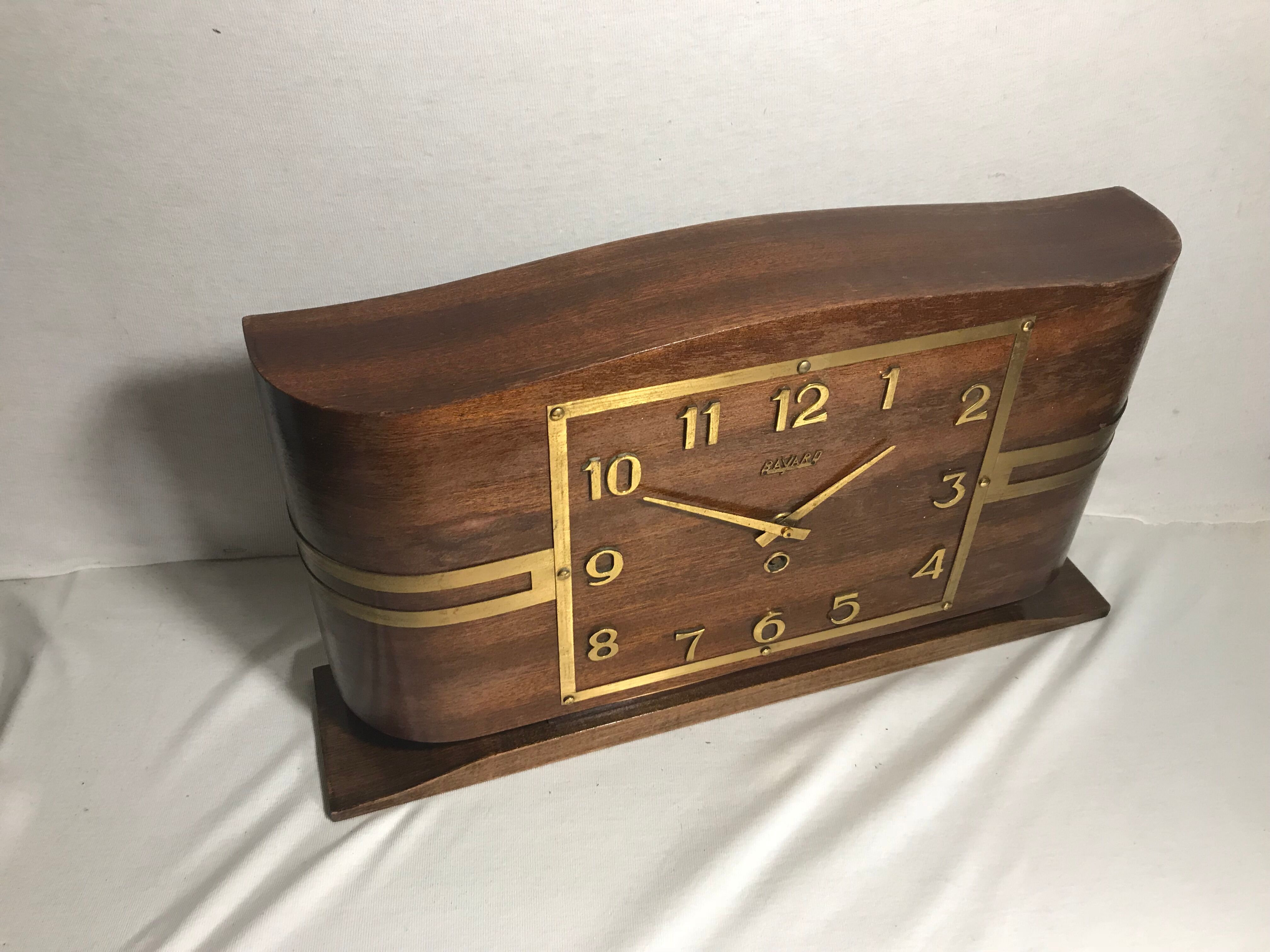 Pendule cheminée ancienne bayard bois + laiton art deco années 30 vintage