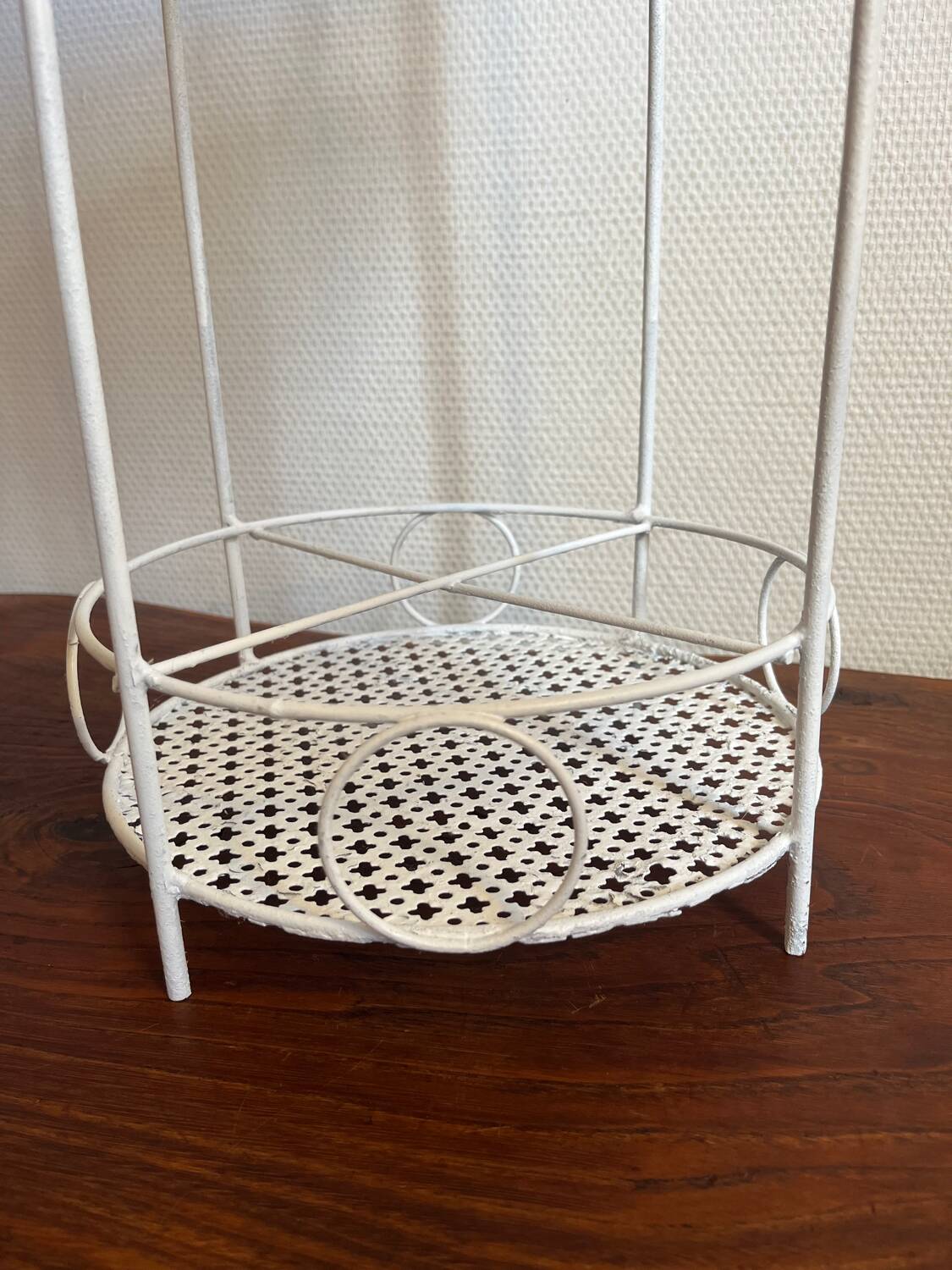 White perforated metal side table