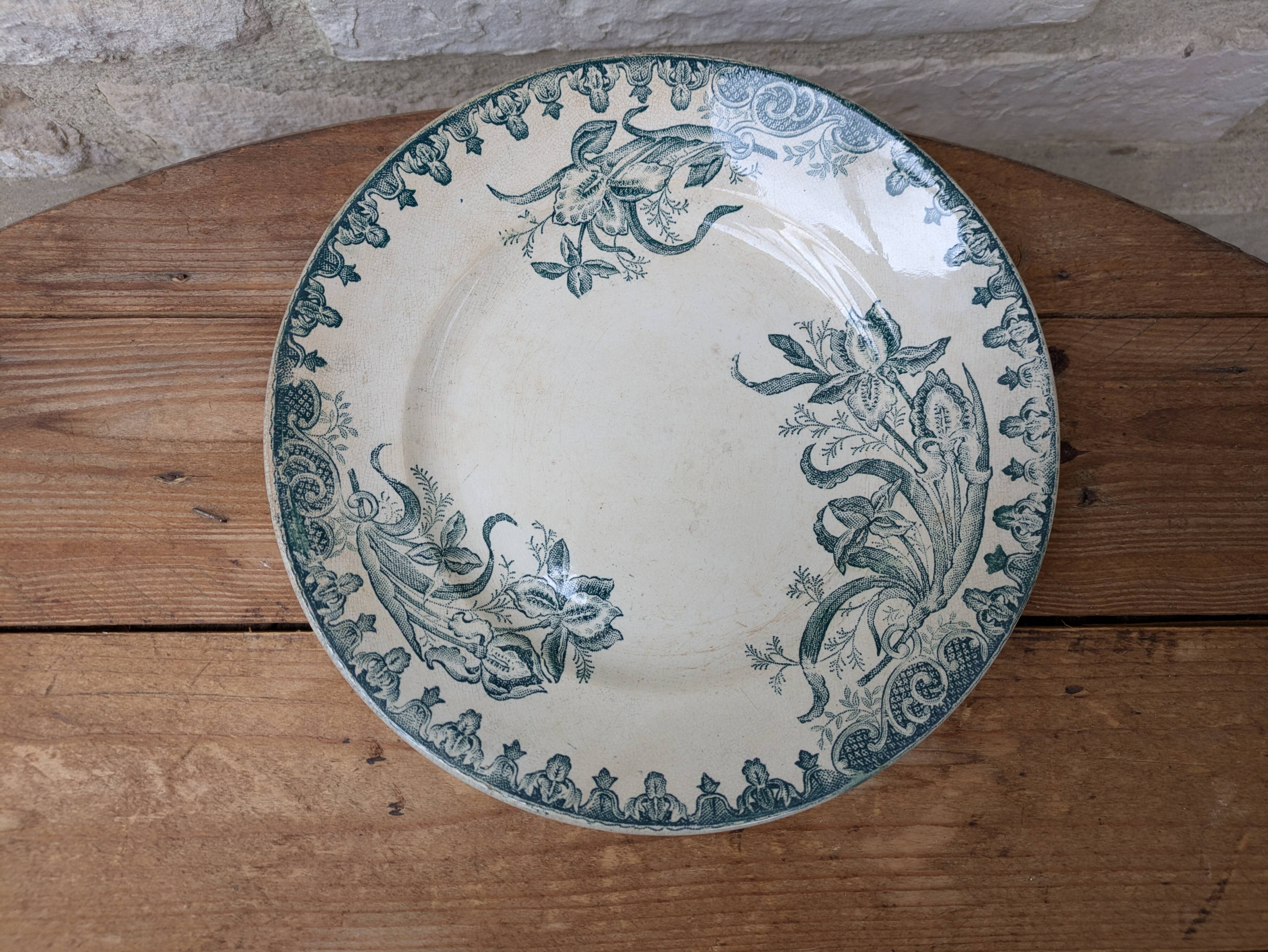Old ceramic plate Terre de Fer Ste Amandinoise model Iris