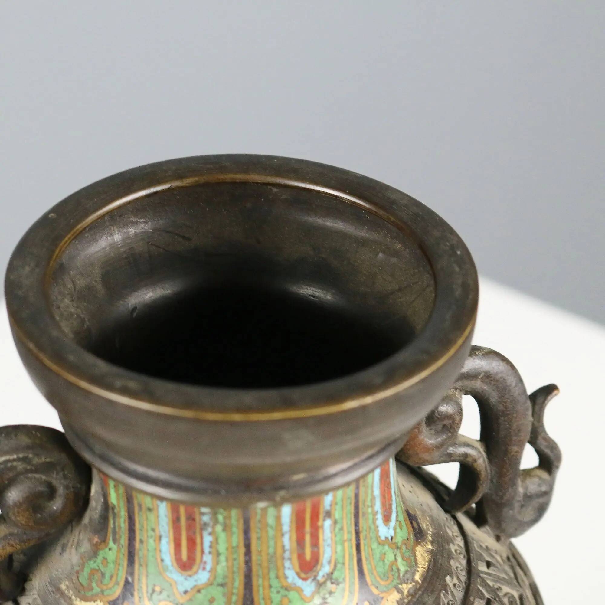 Antique cloisonné vase decorated in bronze, Japan, 19th century.