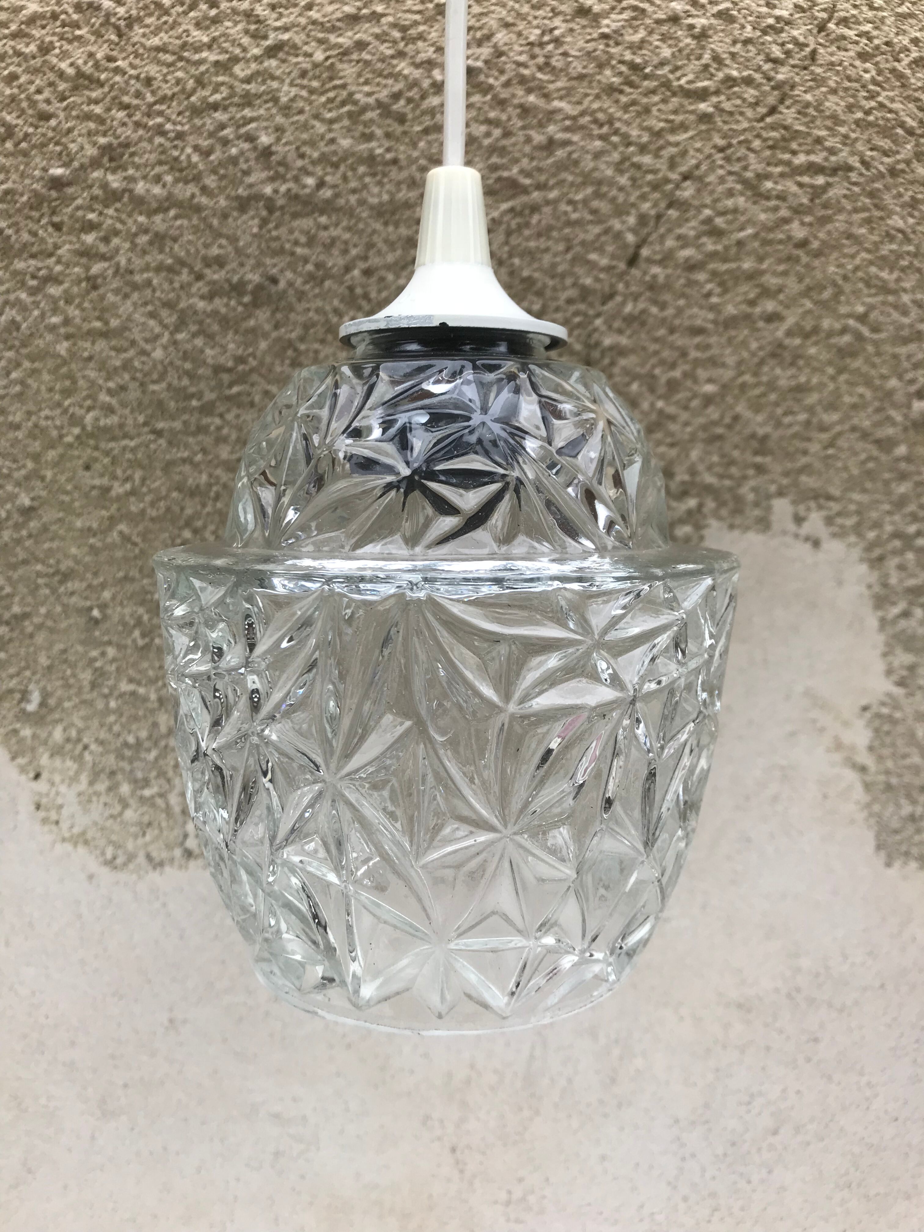 Old molded glass suspension form geometrical 70s decoration #3