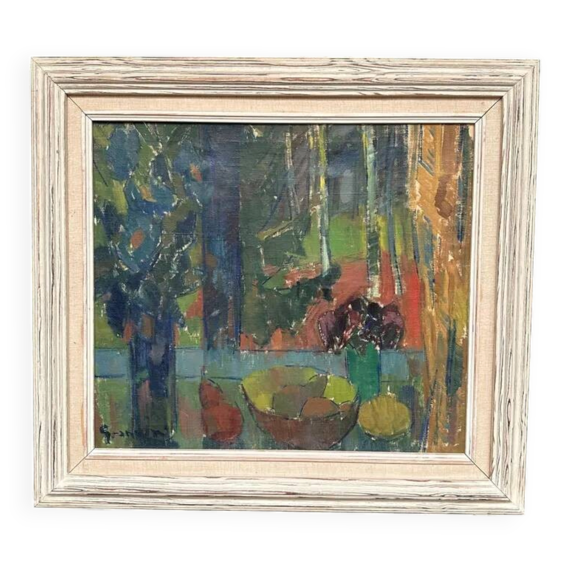 Original Swedish Oil on Canvas – "Still Life with Bowl of Fruit" by Svan Grandin – Signed – Vintage & Framed – 91 × 83 cm (35.8" × 32.7")