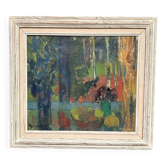 Huile sur toile originale suédoise – "Nature morte avec un bol de fruits" par Svan Grandin – Signée – Vintage et encadrée – 91 × 83 cm (35,8" × 32,7")