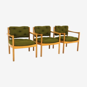 Set de 3 fauteuils en hêtre, Suède, 1960