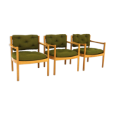 Set of 3 beech armchairs, Sweden, 1960