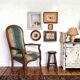 Vintage Voltaire Armchair Green and Beige with Floral Patterns