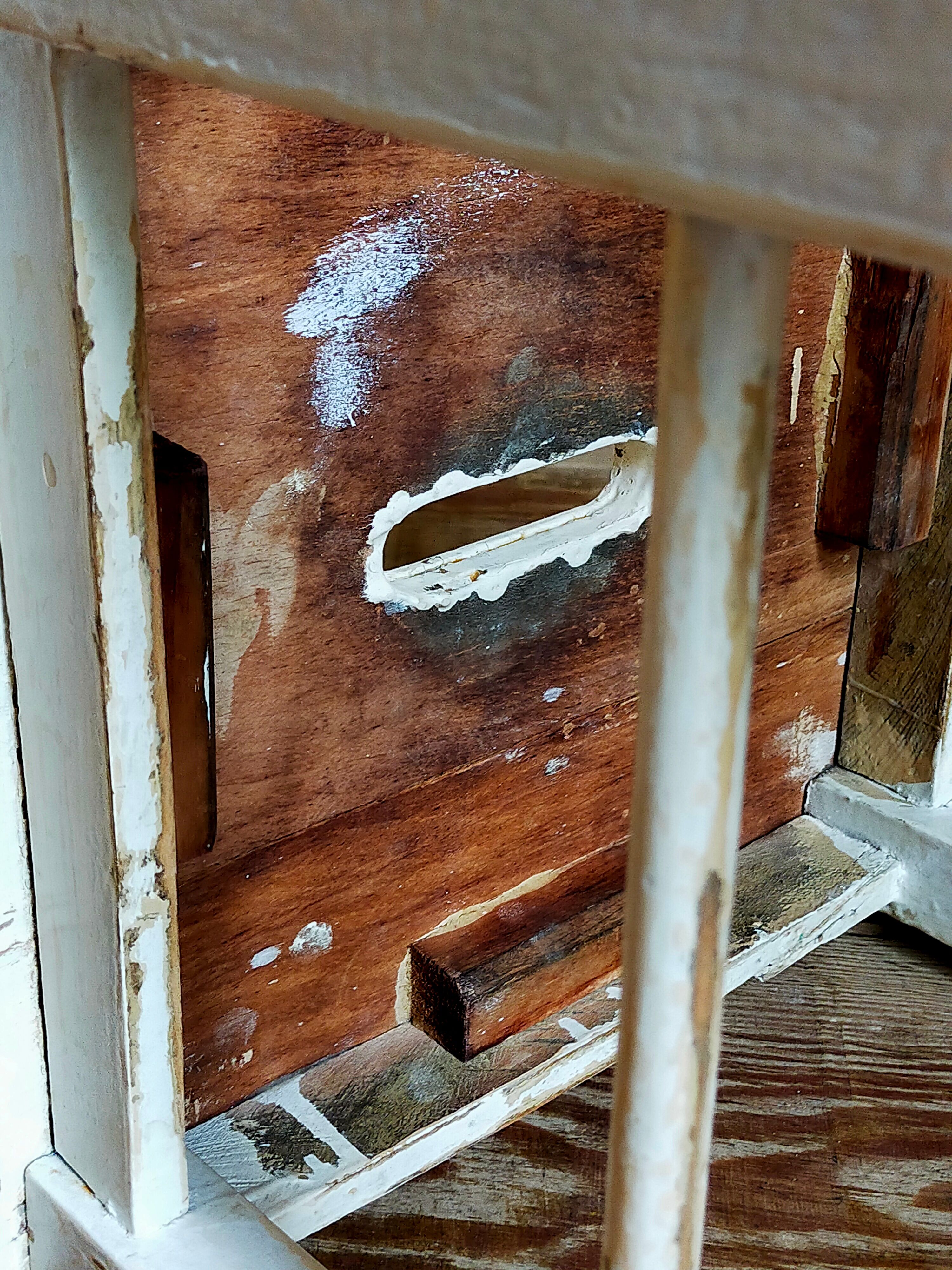 Workshop stool in vintage patinated solid wood