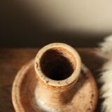 Vintage speckled rust round stoneware candlestick