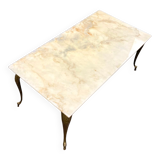 Table basse pieds en laiton, dessus en marbre, style baroque