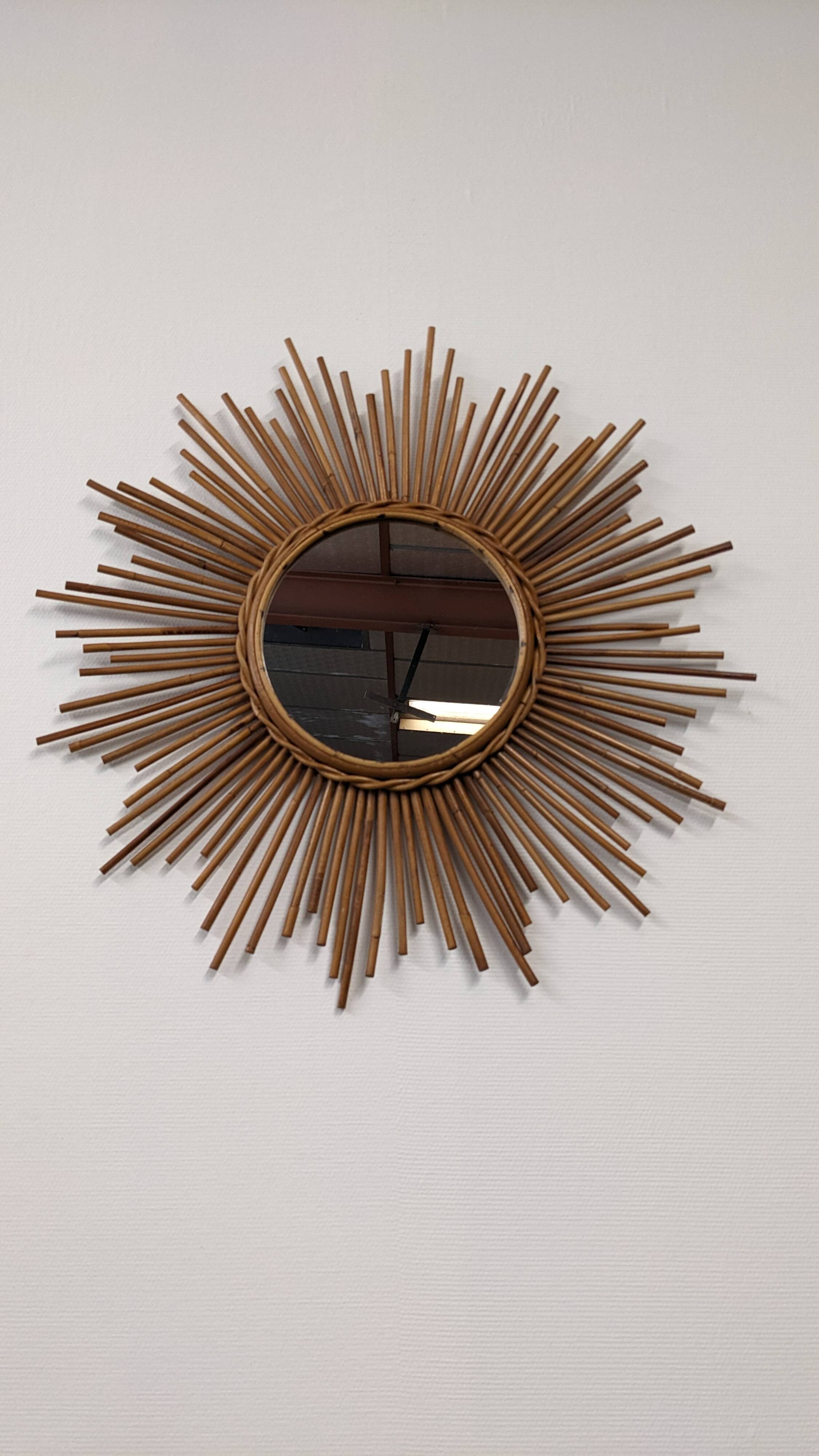 XL rattan sun mirror from the 50s/60s