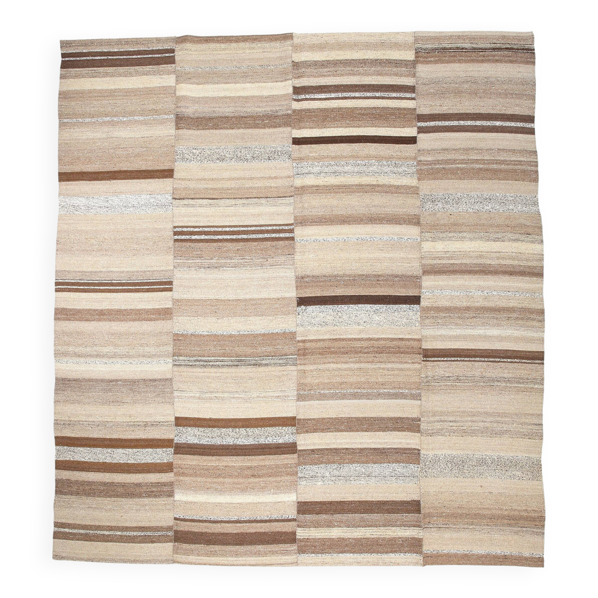 Brown & Beige Striped Large Vintage Kilim Rug, 306x336Cm