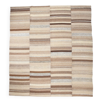 Brown & Beige Striped Large Vintage Kilim Rug, 306x336Cm