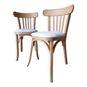 White boucle bistro chairs