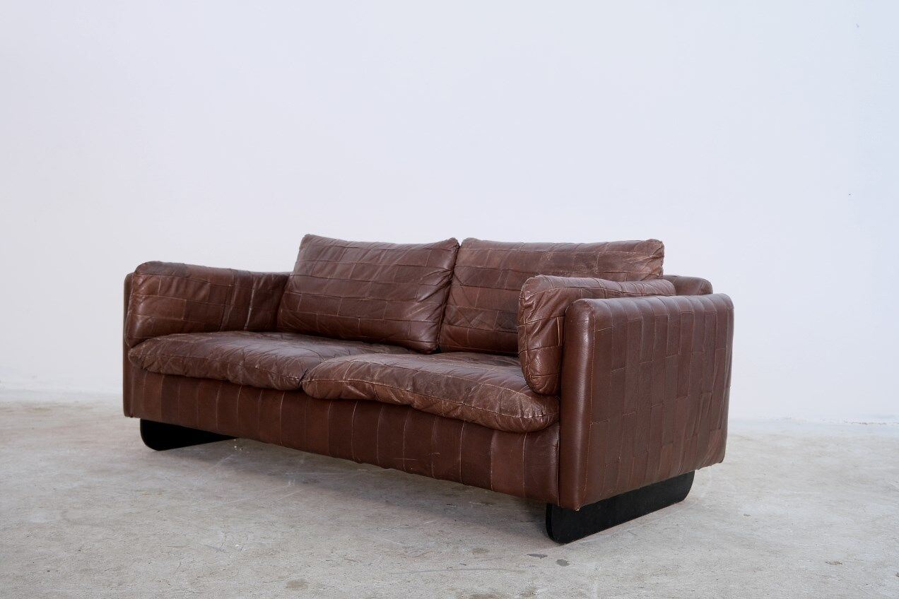 Mid-century patchwork leather sofa in the style of De Sede, 1970s