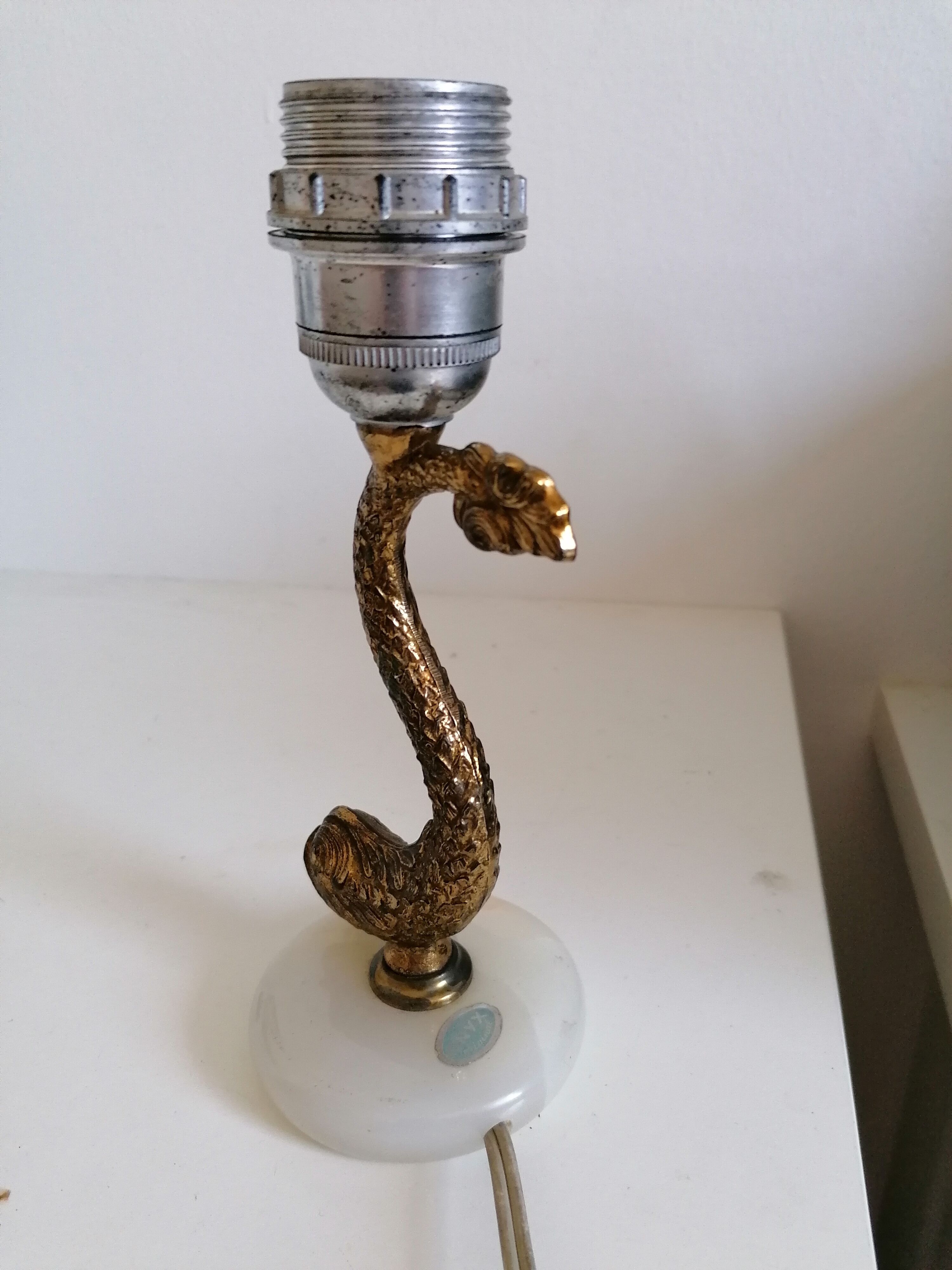 Onyx fish lamp foot and golden metal