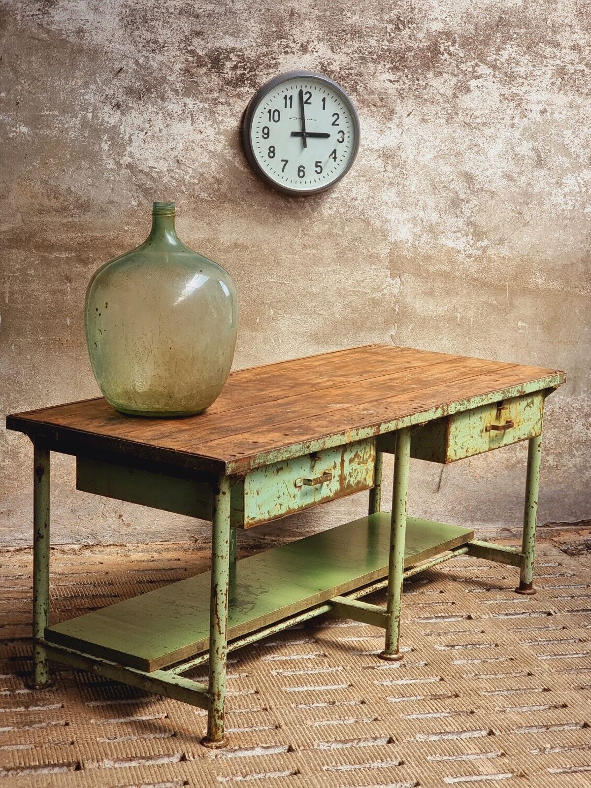 Old workbench kitchen island steel with wood