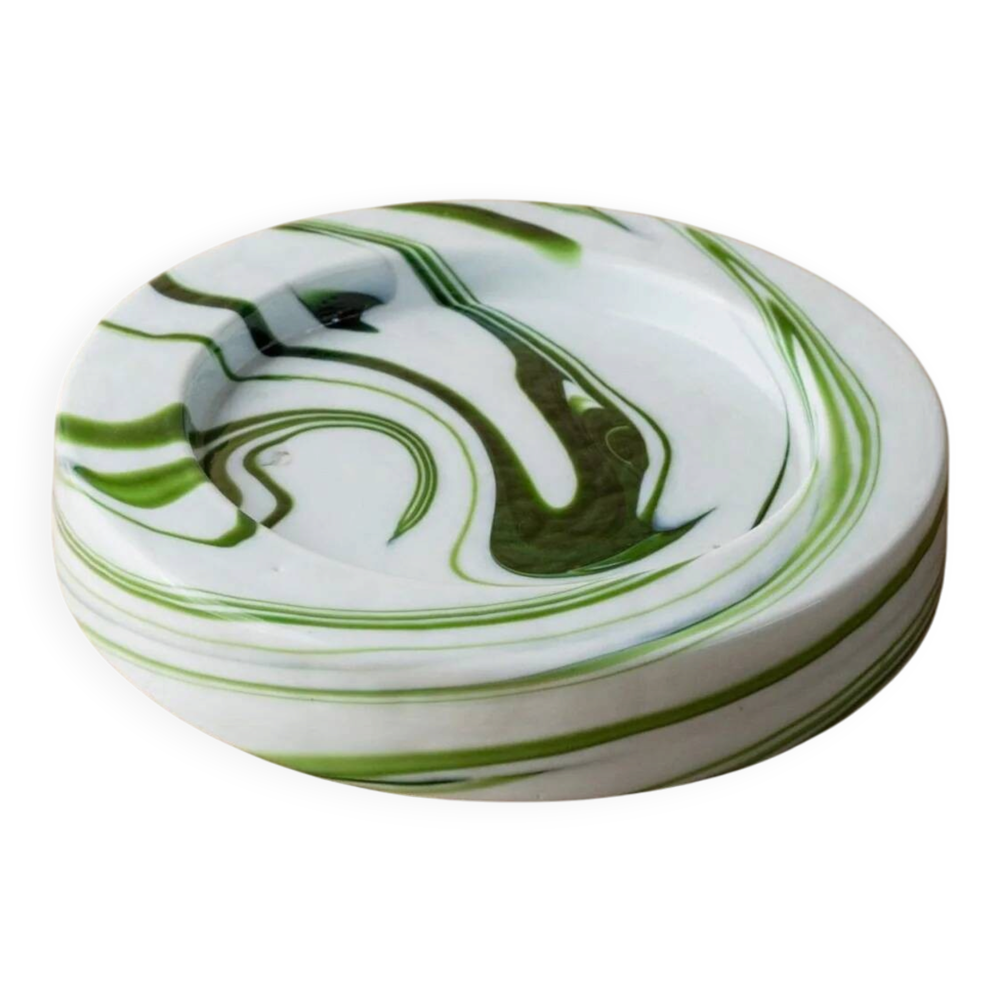 Vintage Murano glass bowl in green tourbillon - Sergio Asti for Venini - Ashtray or bowl - Italy 1970s - Timeless table decoration, gift idea