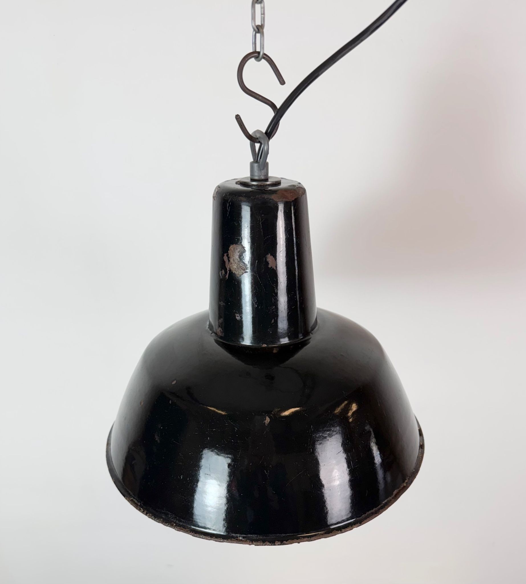 Industrial Black Enamel Factory Pendant Lamp, 1950s