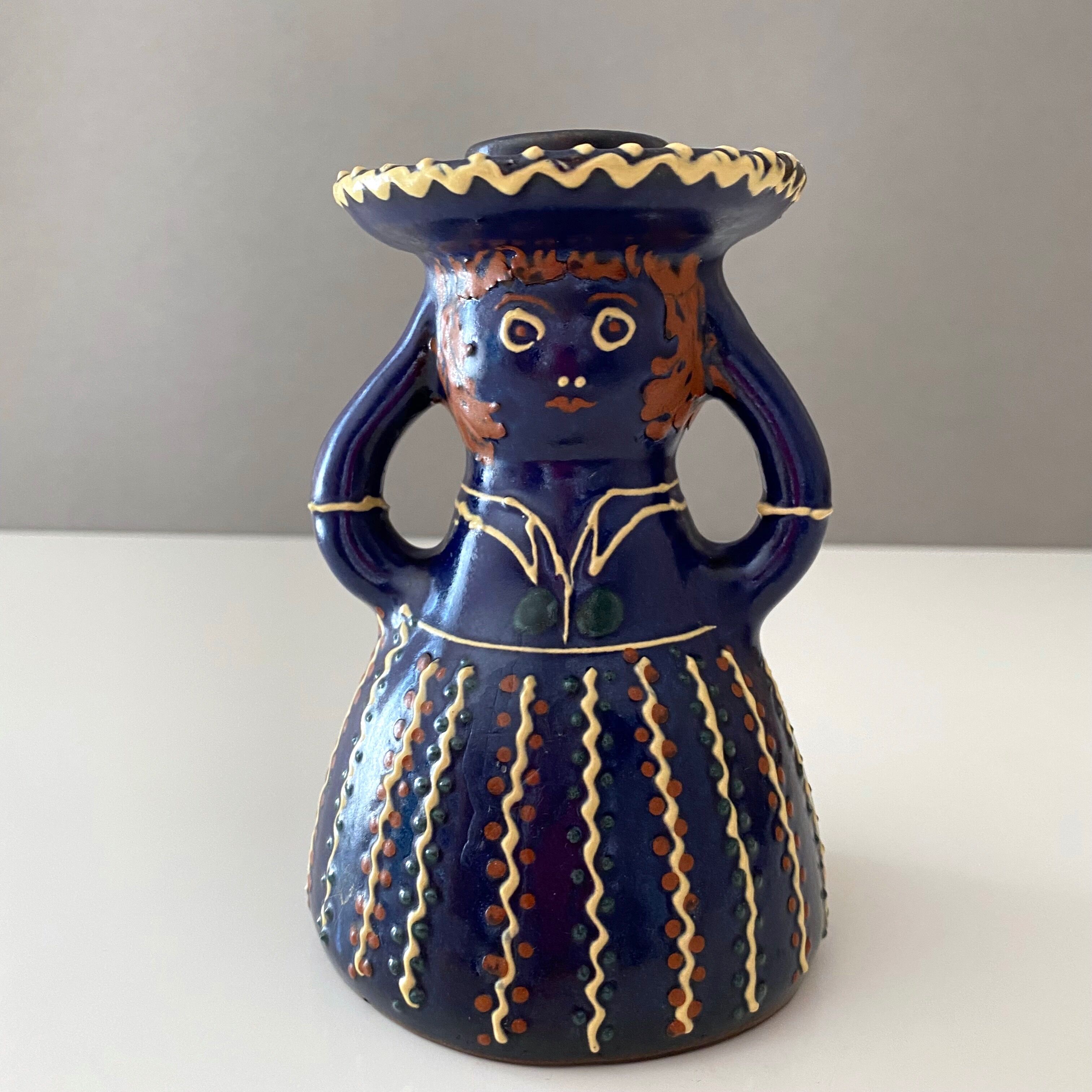 2 vintage ceramic candle holders, woman candle holder, country style, retro candle holder