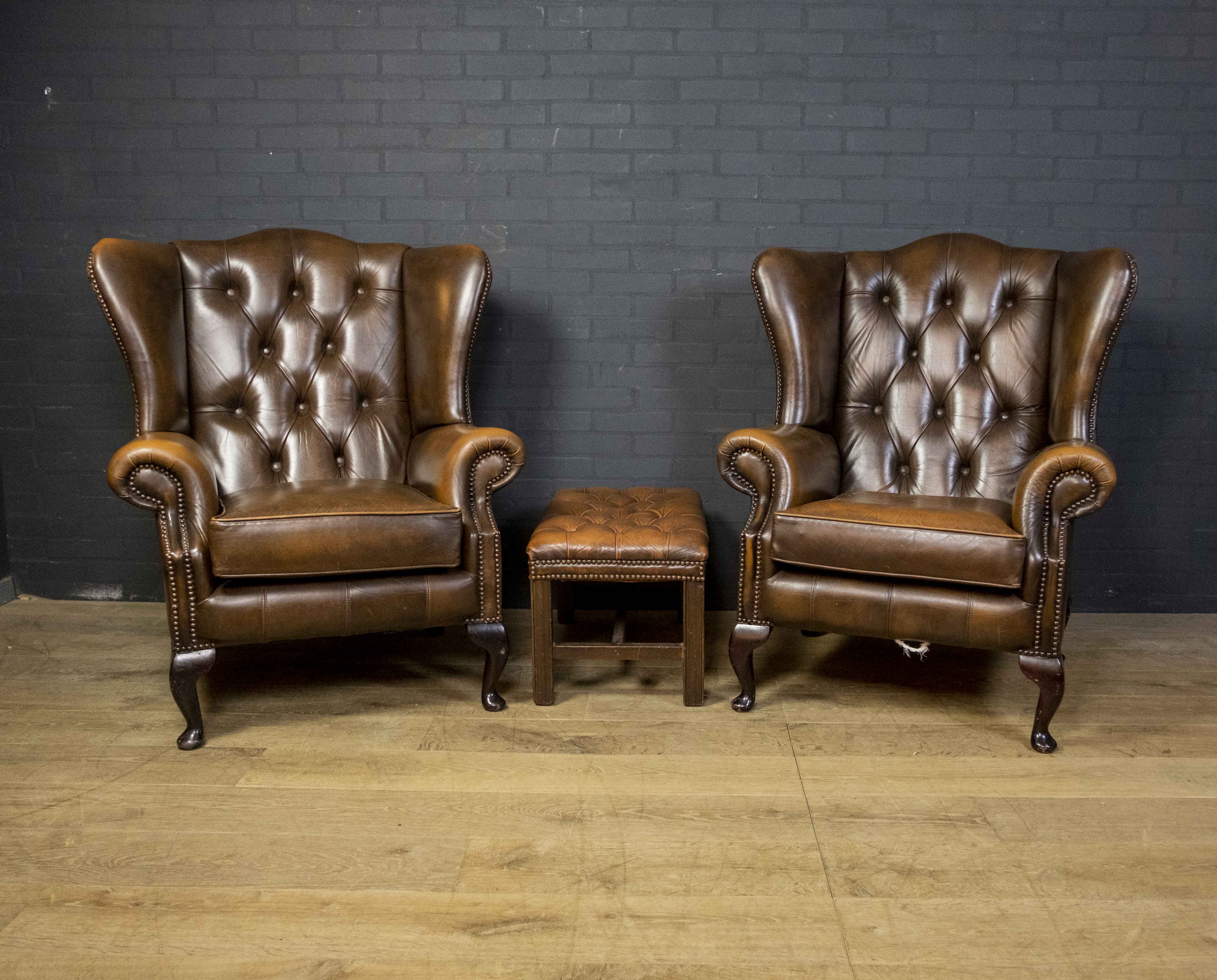 Set of Chesterfield armchairs with footstool