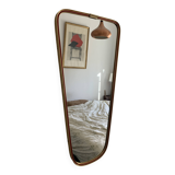 Vintage 1960s asymmetrical free-form rearview mirror, gold and red - 71 x 3