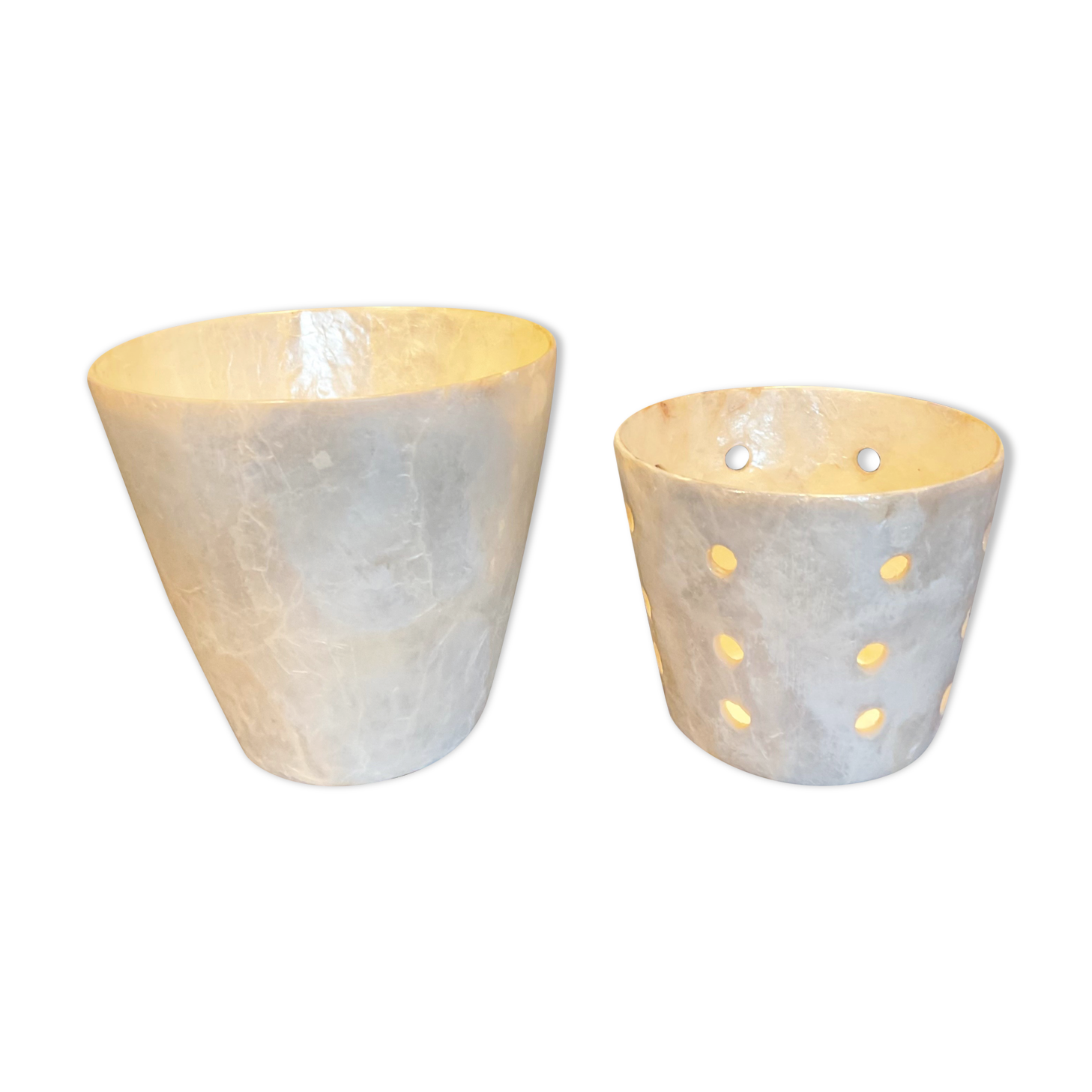 Duo Of 2 vintage mother-of-pearl pot covers