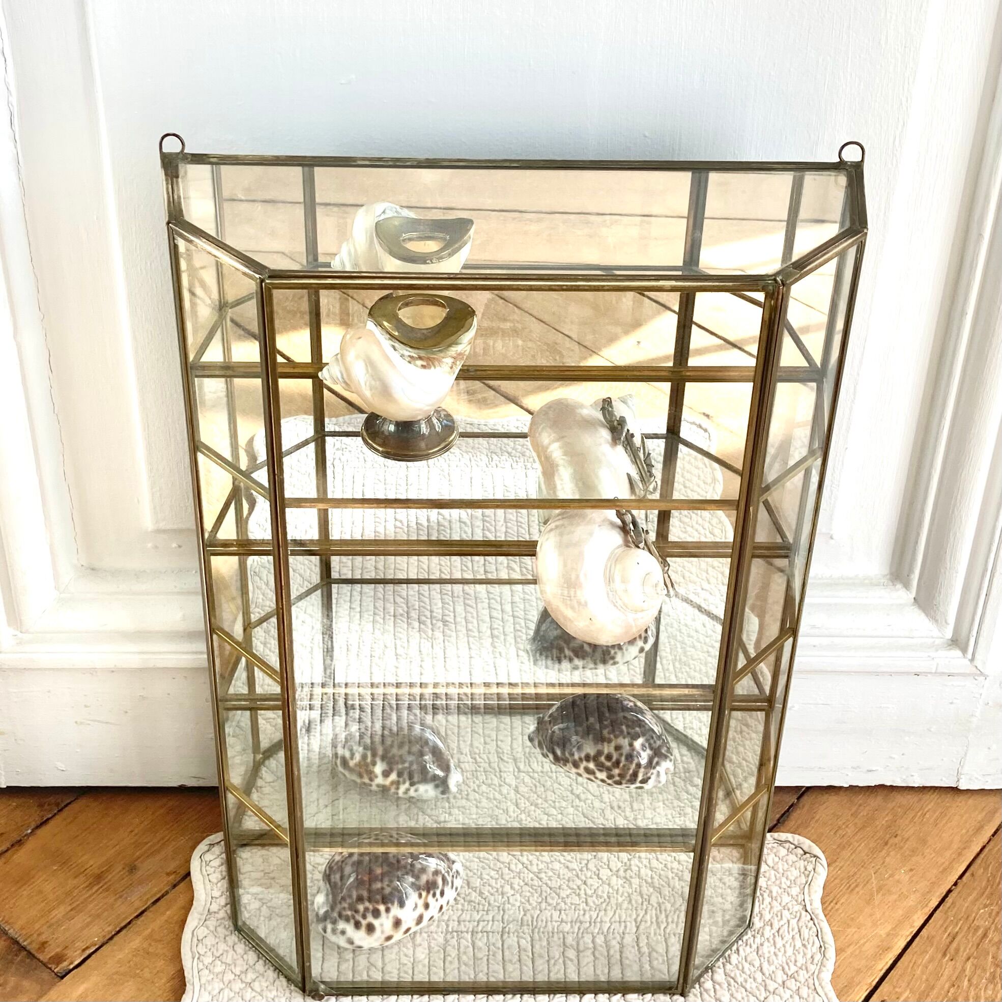 Wall showcase XXL brass glass and mirror 1960